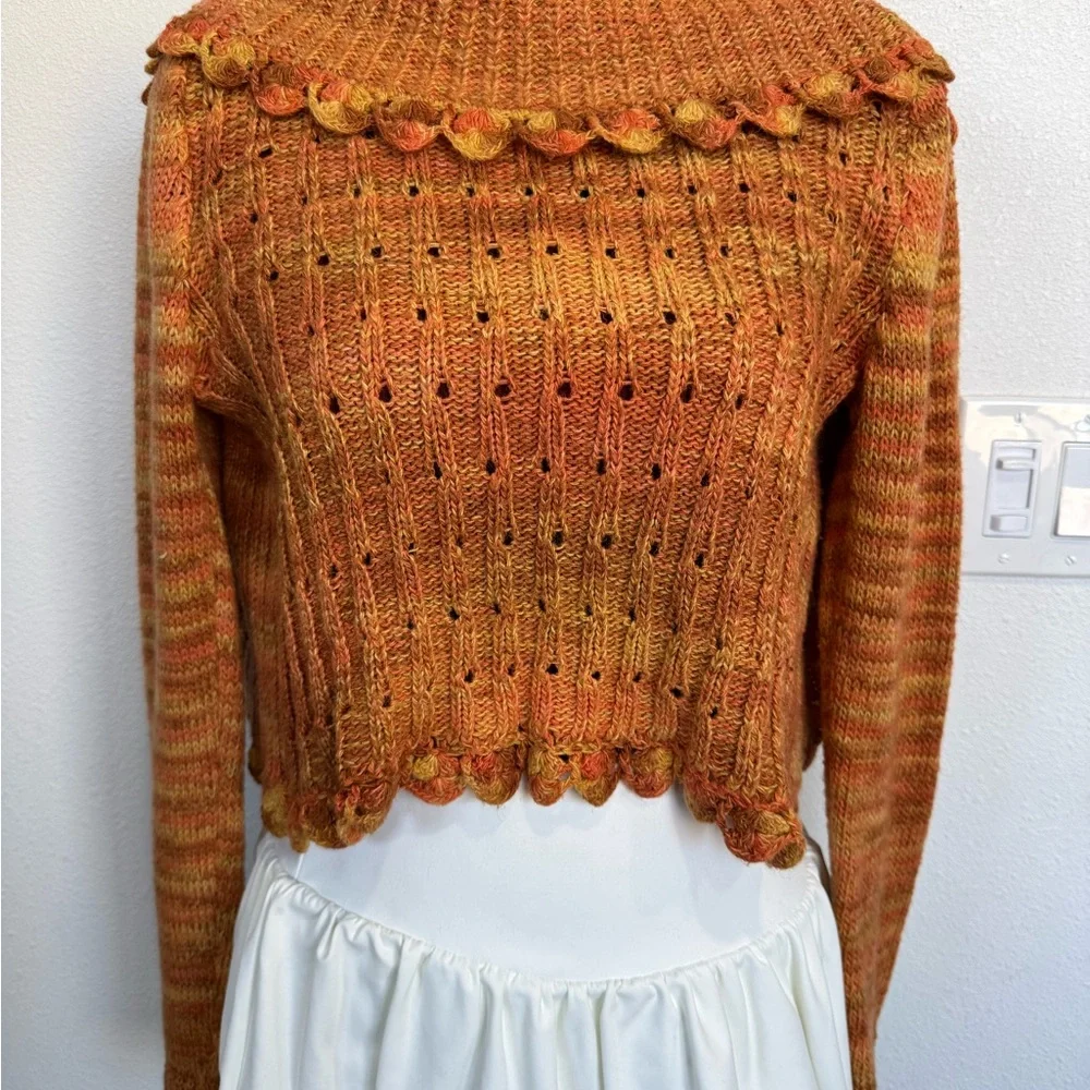 Hand-Knit Boho Cropped Cardigan Sweater small size - Picture 6 of 6
